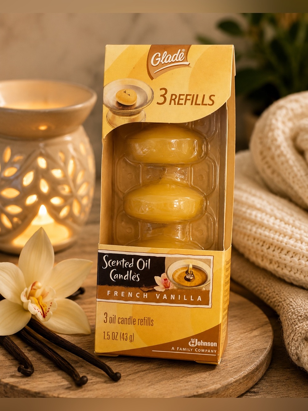 New Glade French Vanilla Scented Oil Candle Refills 3 Pack 1.5 oz Fragrance Home
